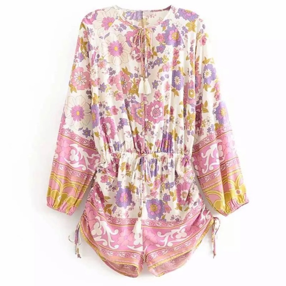 Retro Floral Bohemian Gypsy Romper - Picture 4 of 8
